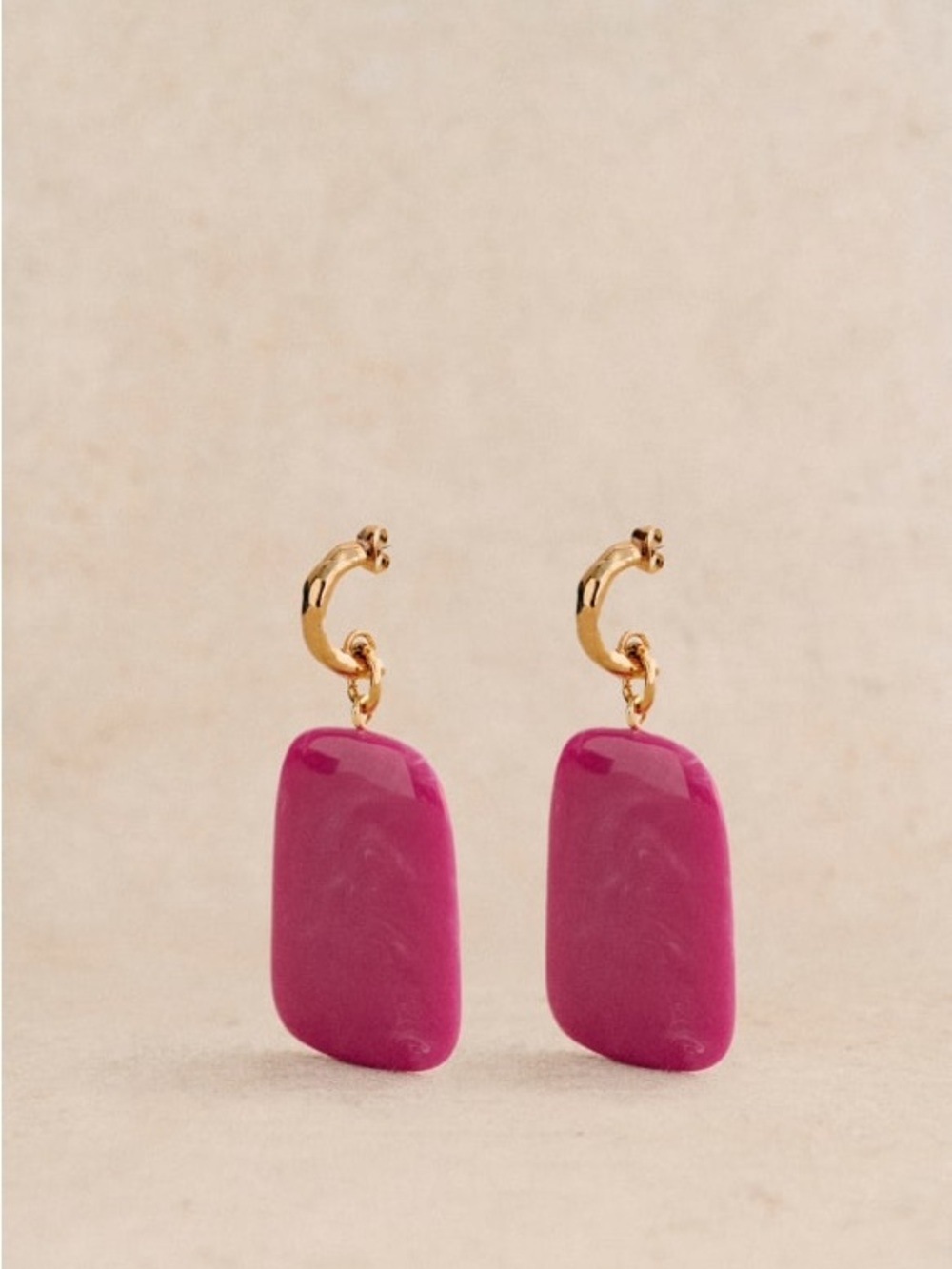 Sezane Fuchsia Joao Earrings Statement Gold Hoop Pink Marbled Chunky Oversized